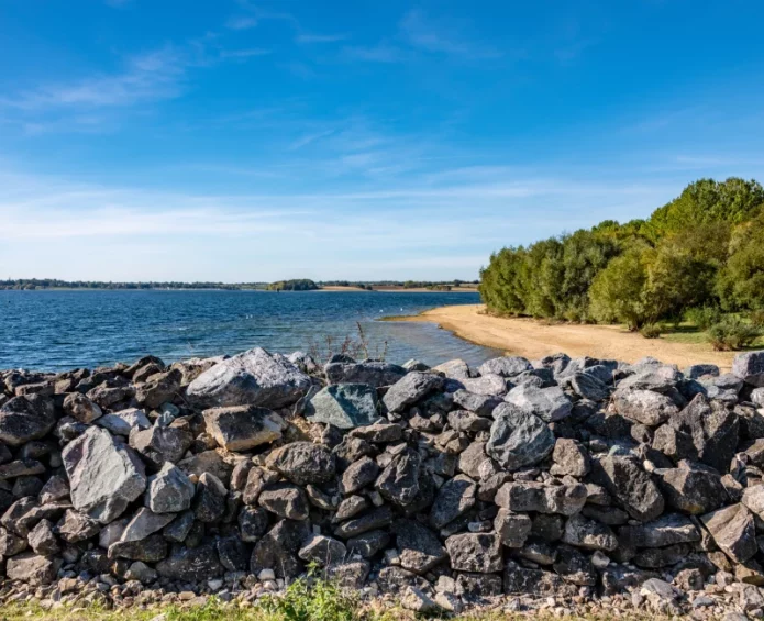 Stoney wall in front of beach